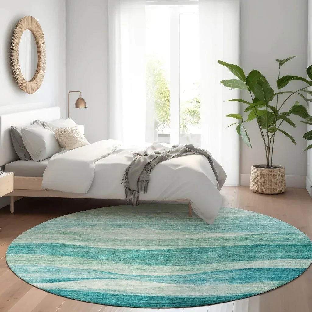 LOOMLAN Rugs Louisa Teal Washable Indoor-Outdoor Rug