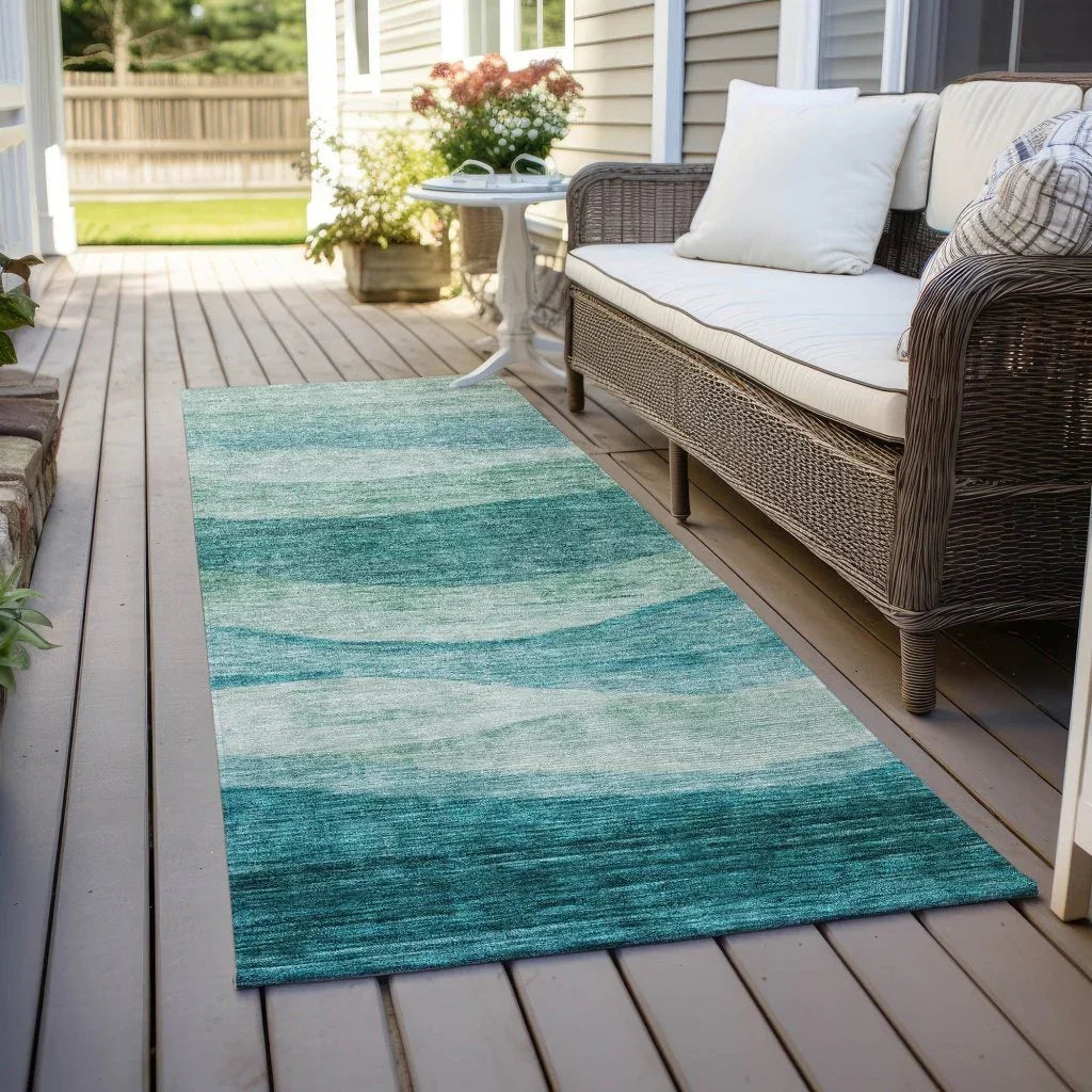 LOOMLAN Rugs Louisa Teal Washable Indoor-Outdoor Rug