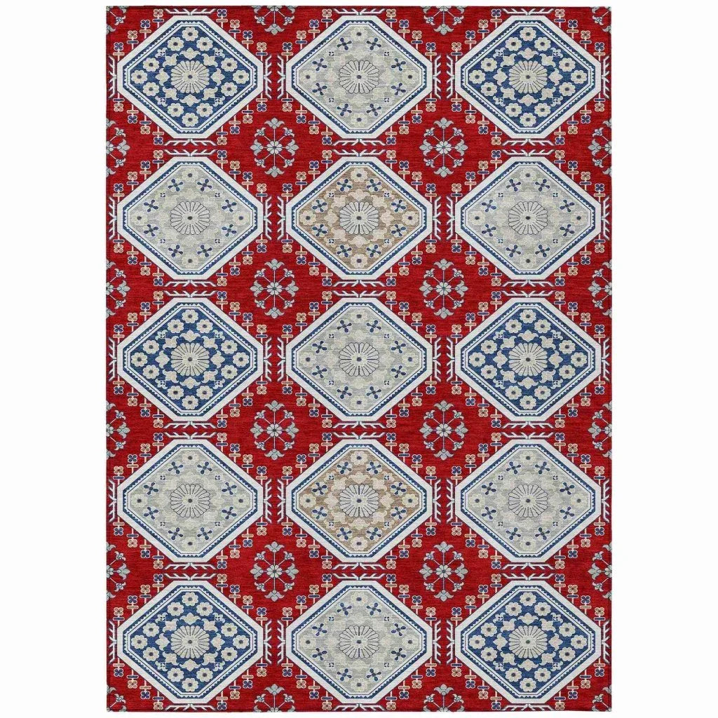 LOOMLAN Rugs Lucinda Red Washable Indoor-Outdoor Rug