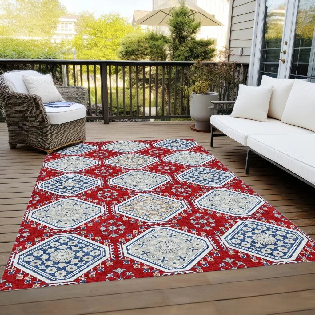 LOOMLAN Rugs Lucinda Red Washable Indoor-Outdoor Rug