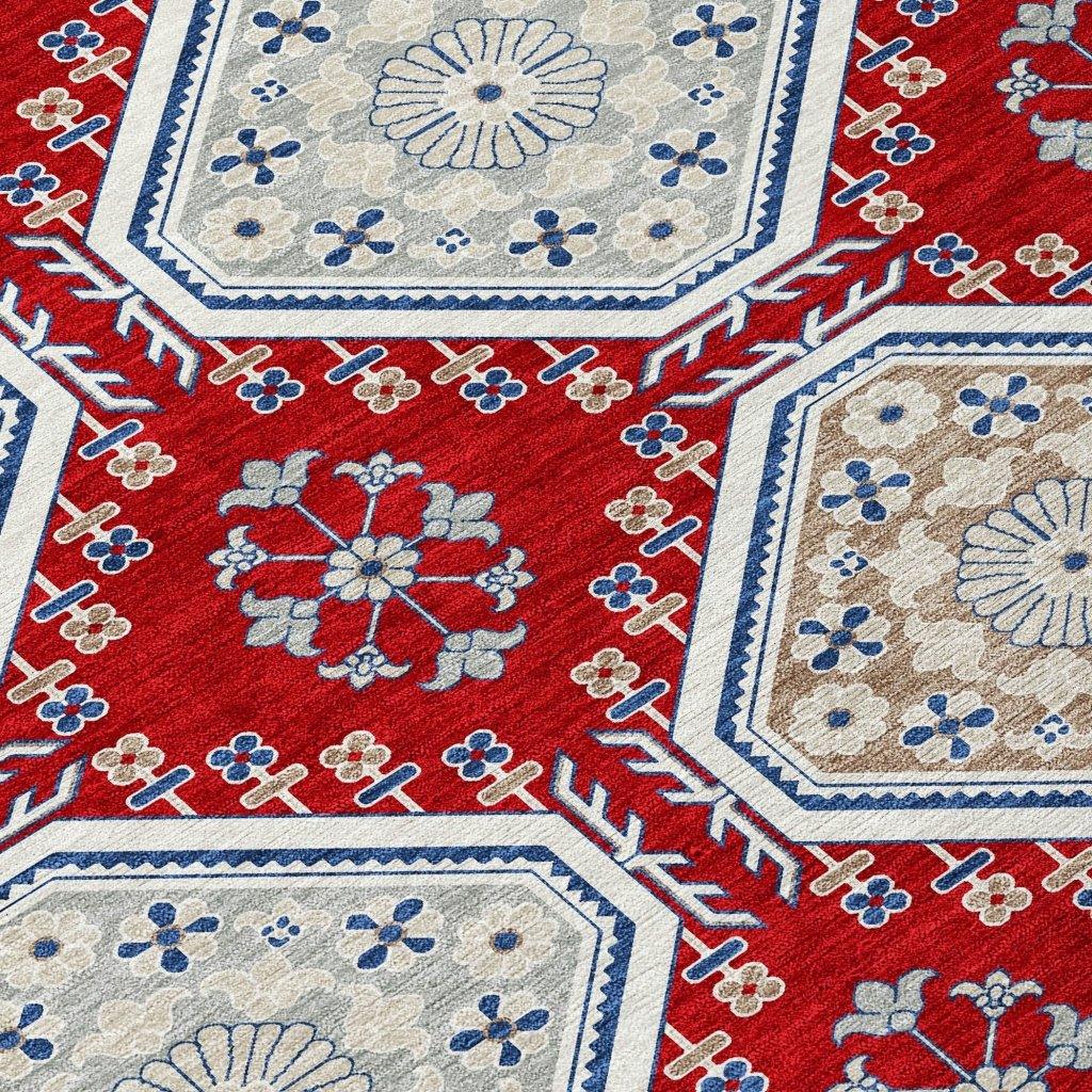 LOOMLAN Rugs Lucinda Red Washable Indoor-Outdoor Rug