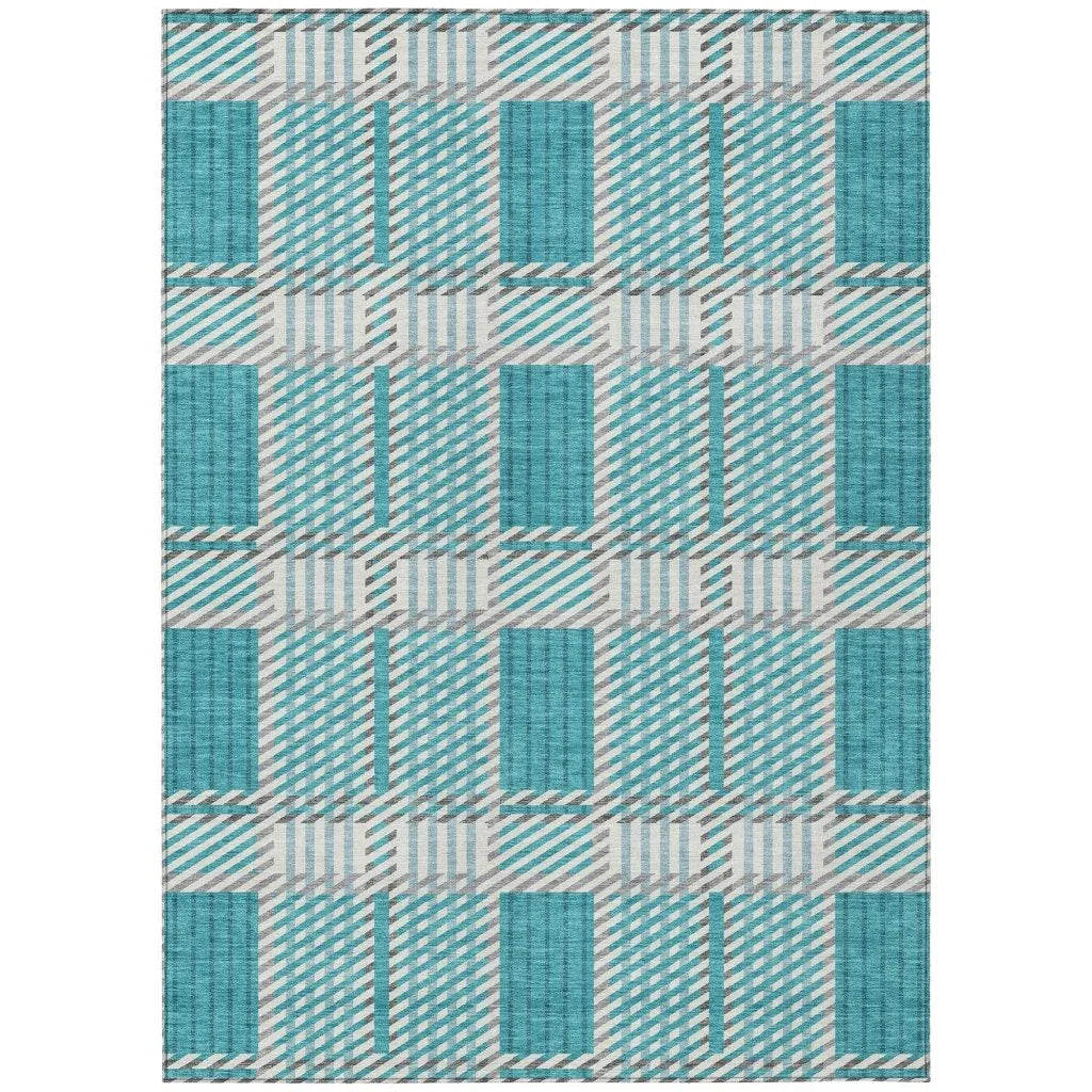 LOOMLAN Rugs Lunara Teal Washable Indoor-Outdoor Rug