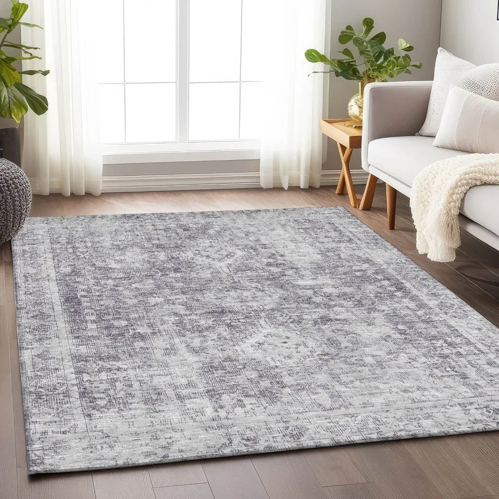 LOOMLAN Rugs Lurea Purple Washable Indoor-Outdoor Rug