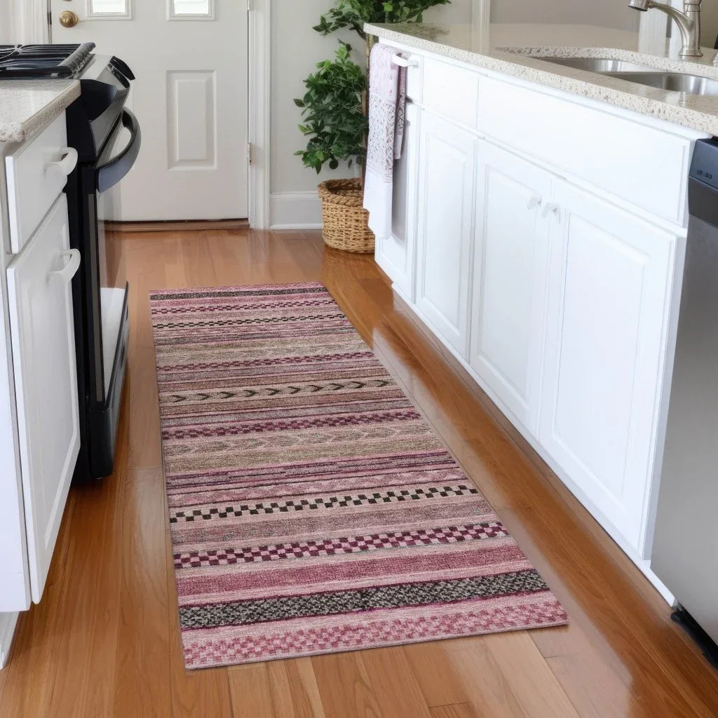 LOOMLAN Rugs Luthyra Pink Washable Indoor-Outdoor Rug
