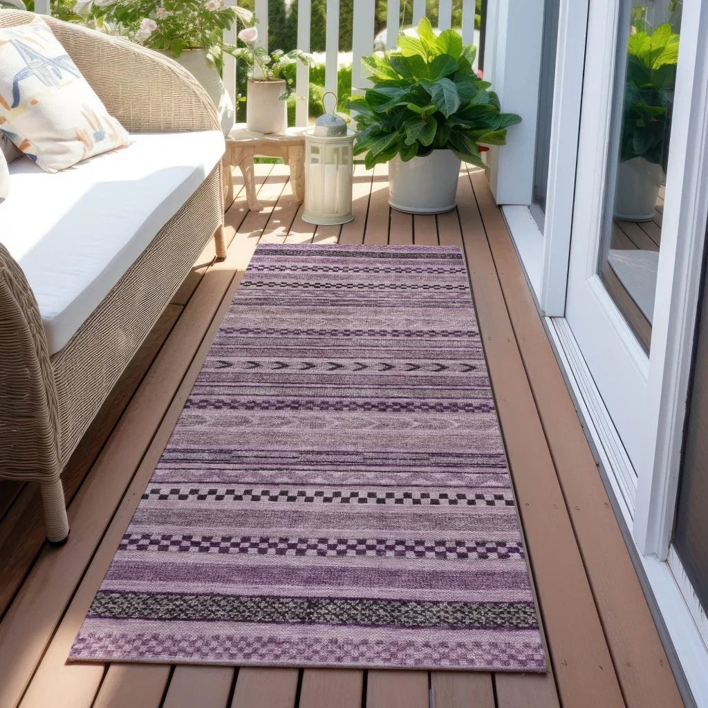 LOOMLAN Rugs Luthyra Purple Washable Indoor-Outdoor Rug