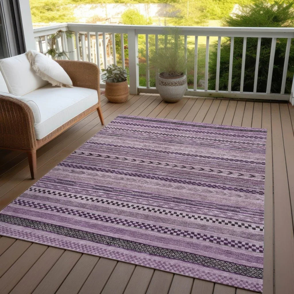 LOOMLAN Rugs Luthyra Purple Washable Indoor-Outdoor Rug