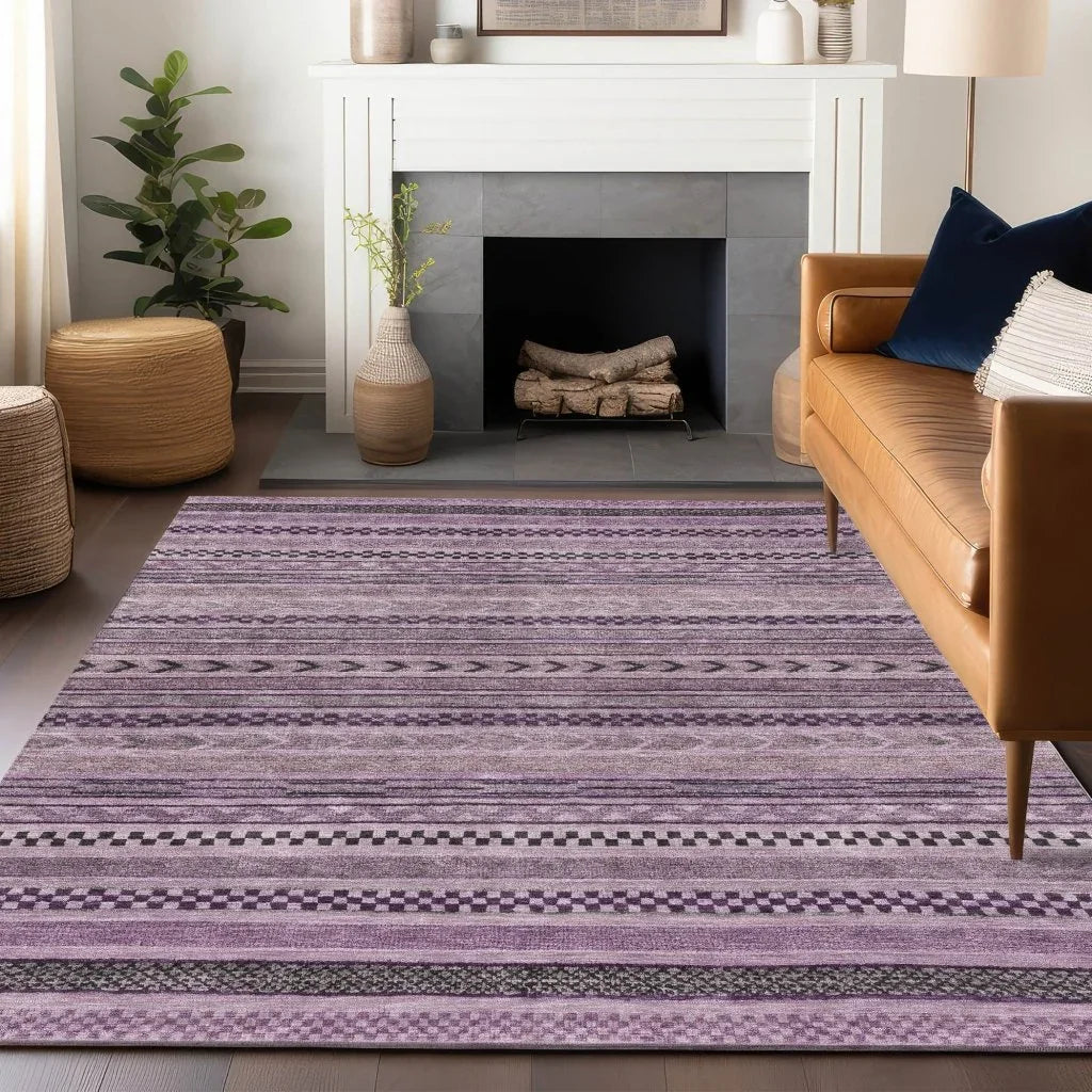LOOMLAN Rugs Luthyra Purple Washable Indoor-Outdoor Rug