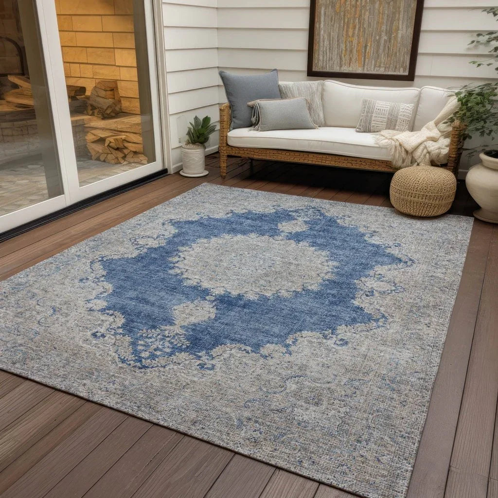 LOOMLAN Rugs Lyra Blue Washable Indoor-Outdoor Rug