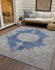 LOOMLAN Rugs Lyra Blue Washable Indoor-Outdoor Rug