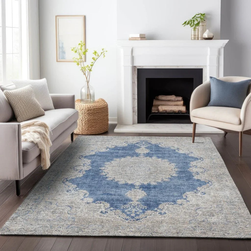 LOOMLAN Rugs Lyra Blue Washable Indoor-Outdoor Rug