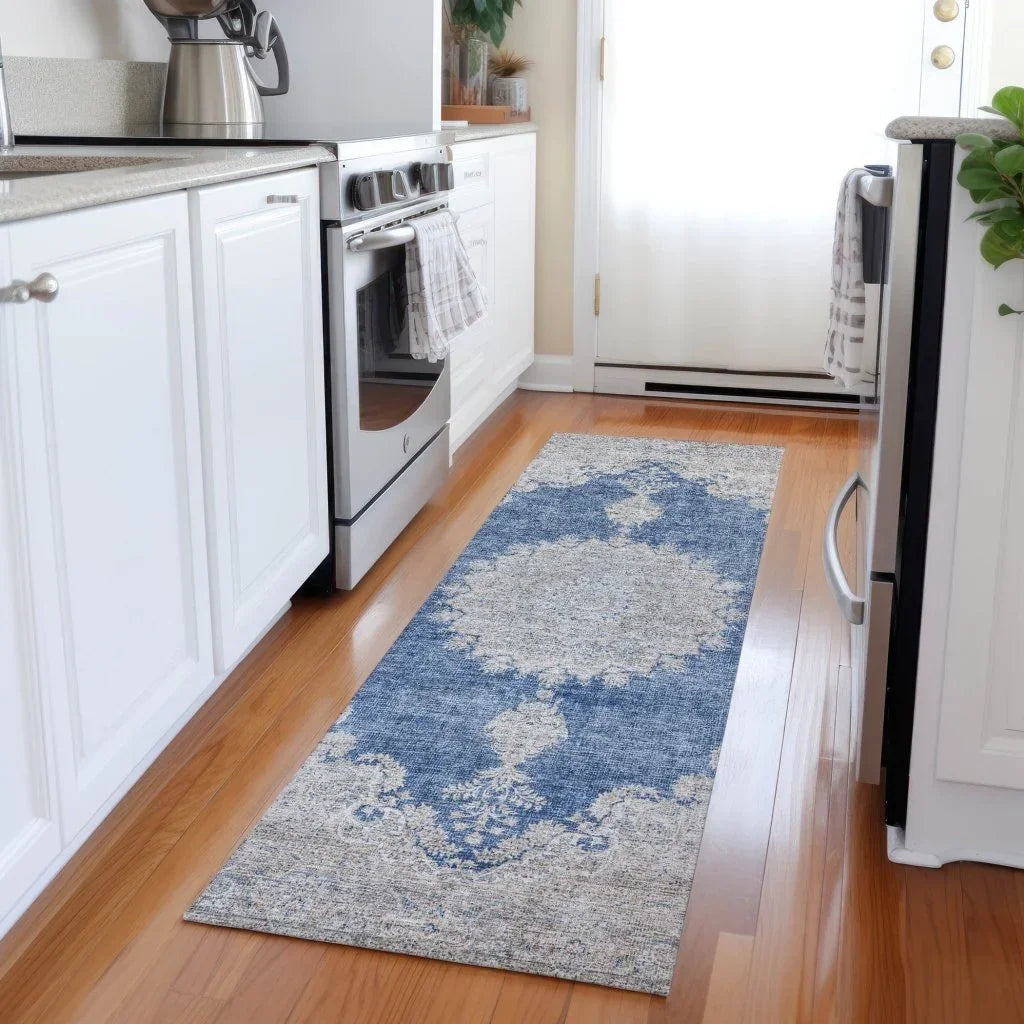 LOOMLAN Rugs Lyra Blue Washable Indoor-Outdoor Rug