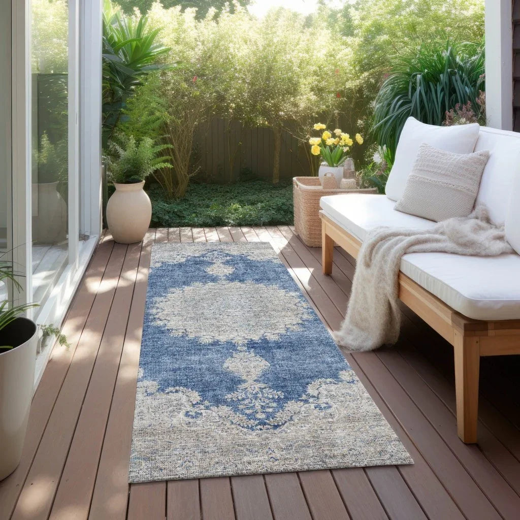 LOOMLAN Rugs Lyra Blue Washable Indoor-Outdoor Rug