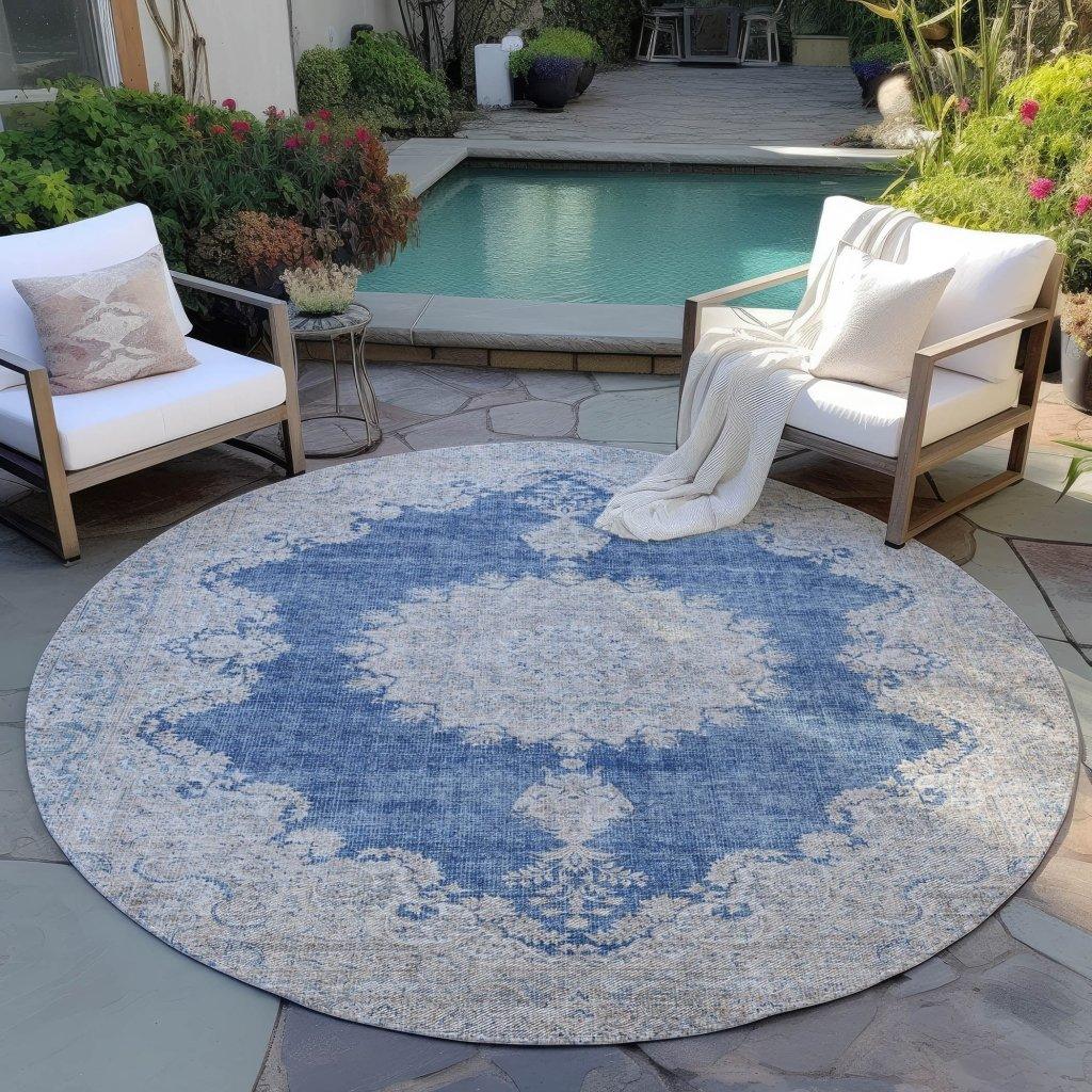 LOOMLAN Rugs Lyra Blue Washable Indoor-Outdoor Rug