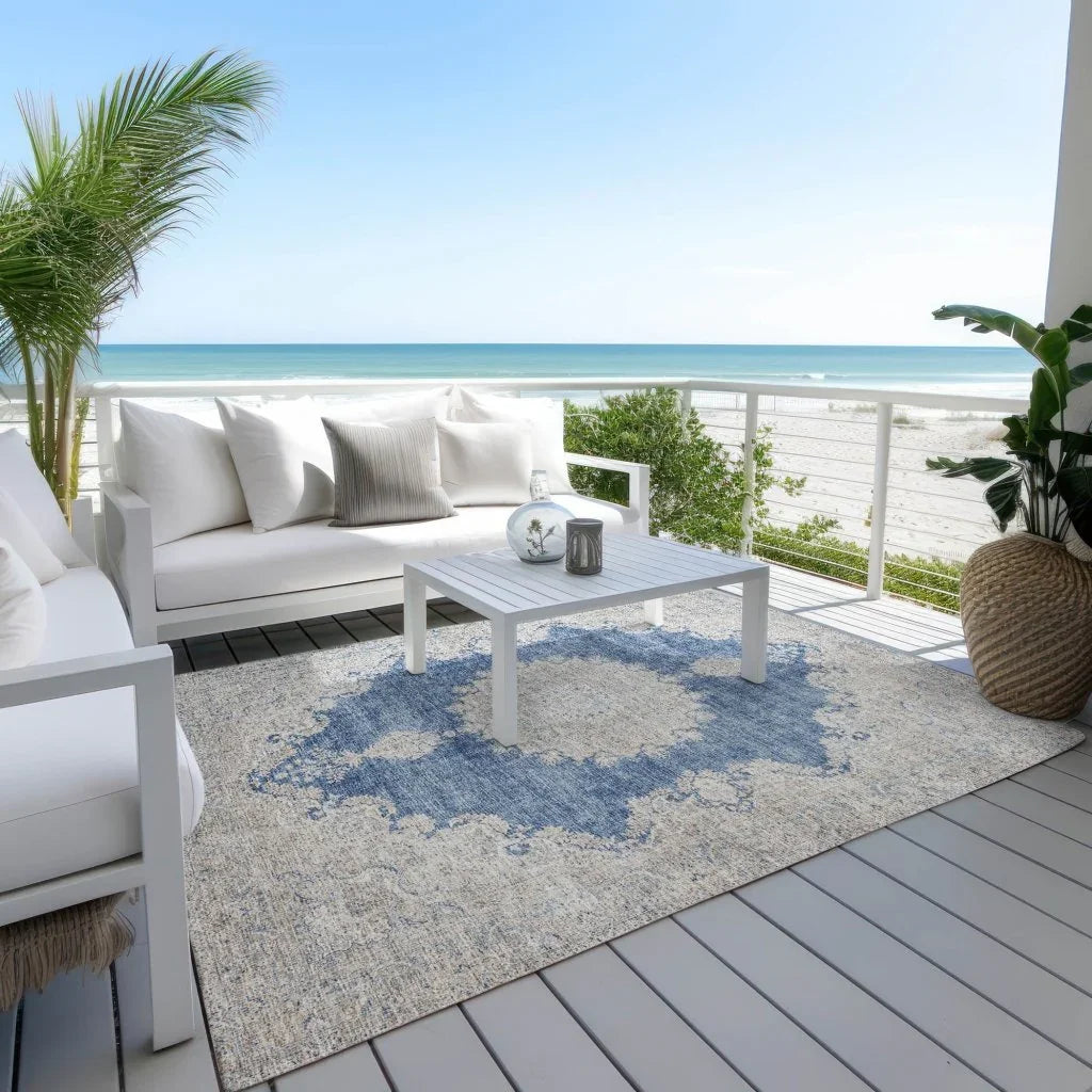 LOOMLAN Rugs Lyra Blue Washable Indoor-Outdoor Rug