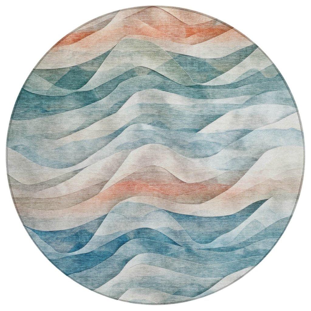 LOOMLAN Rugs Lyrette Teal Washable Indoor-Outdoor Rug