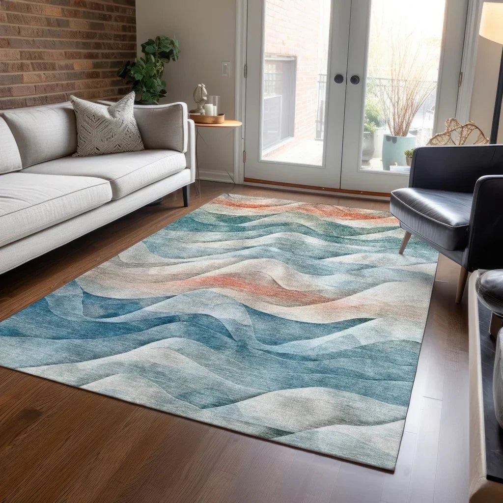 LOOMLAN Rugs Lyrette Teal Washable Indoor-Outdoor Rug