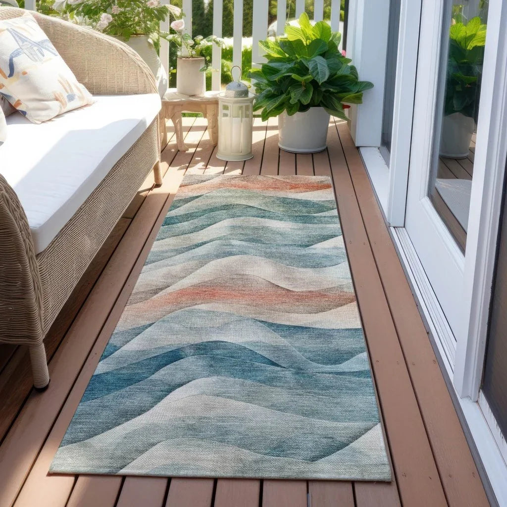 LOOMLAN Rugs Lyrette Teal Washable Indoor-Outdoor Rug