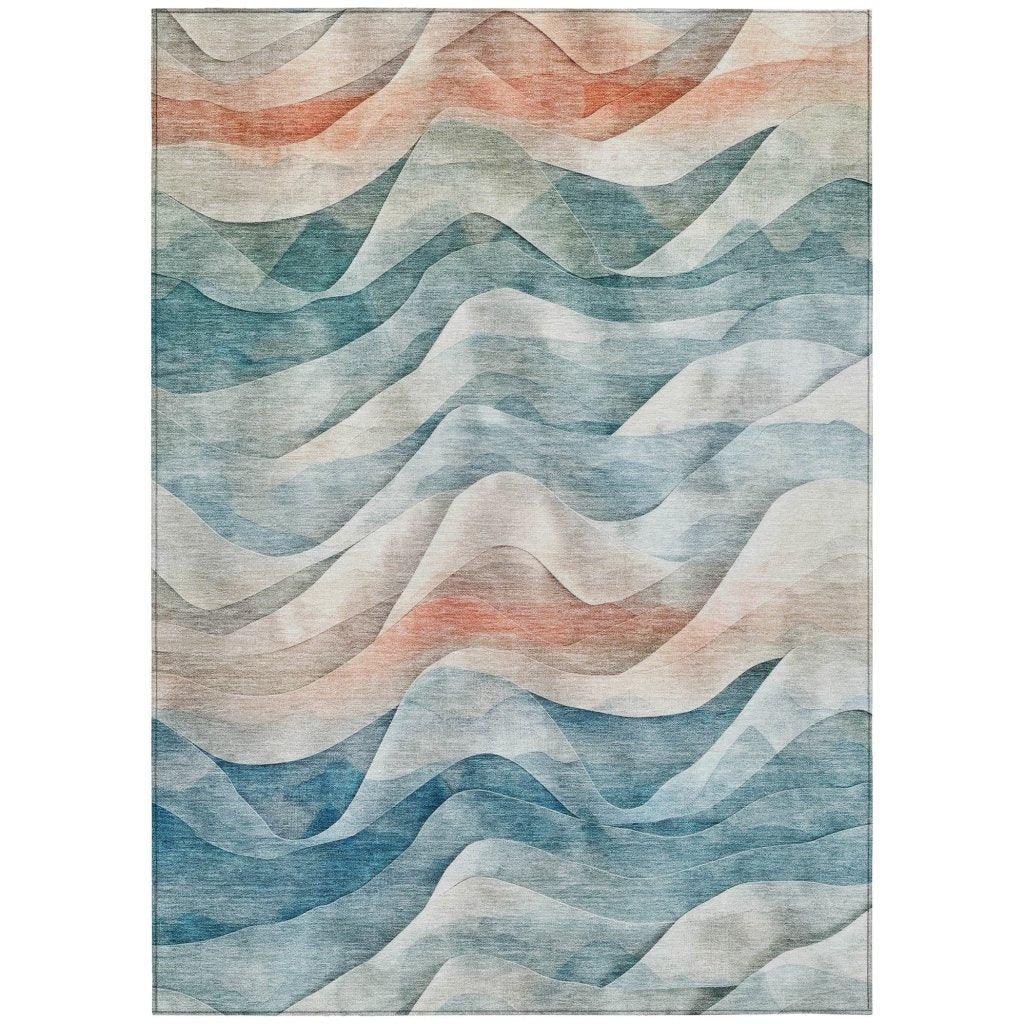 LOOMLAN Rugs Lyrette Teal Washable Indoor-Outdoor Rug