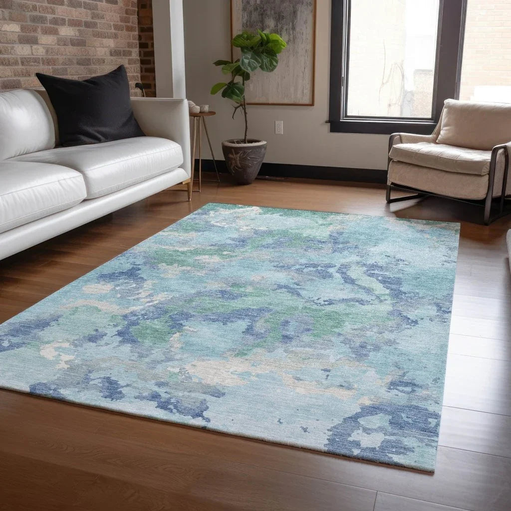LOOMLAN Rugs Magnara Blue Washable Indoor-Outdoor Rug