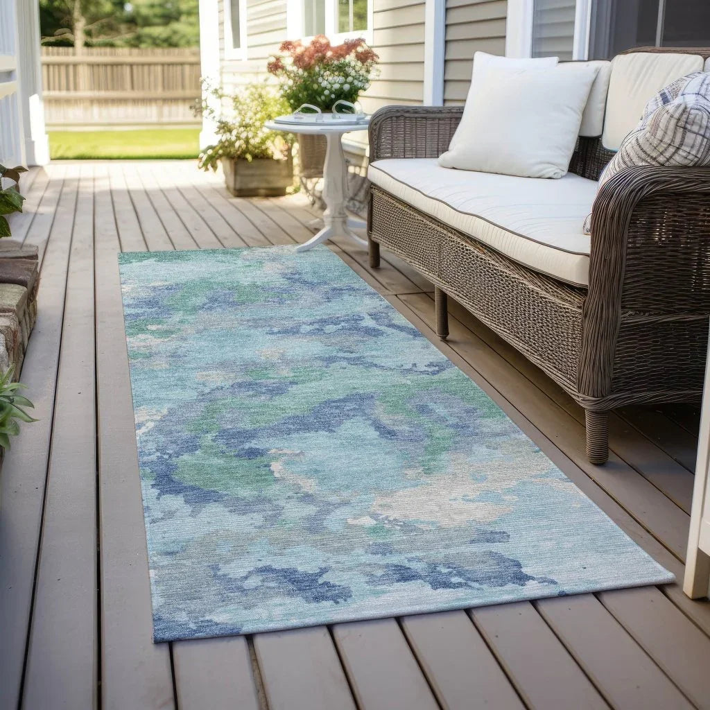LOOMLAN Rugs Magnara Blue Washable Indoor-Outdoor Rug