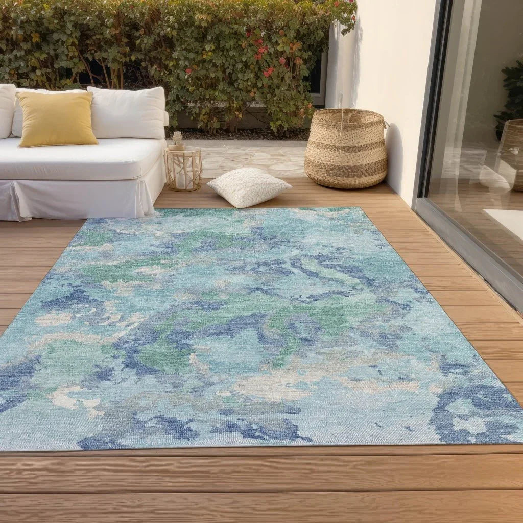 LOOMLAN Rugs Magnara Blue Washable Indoor-Outdoor Rug