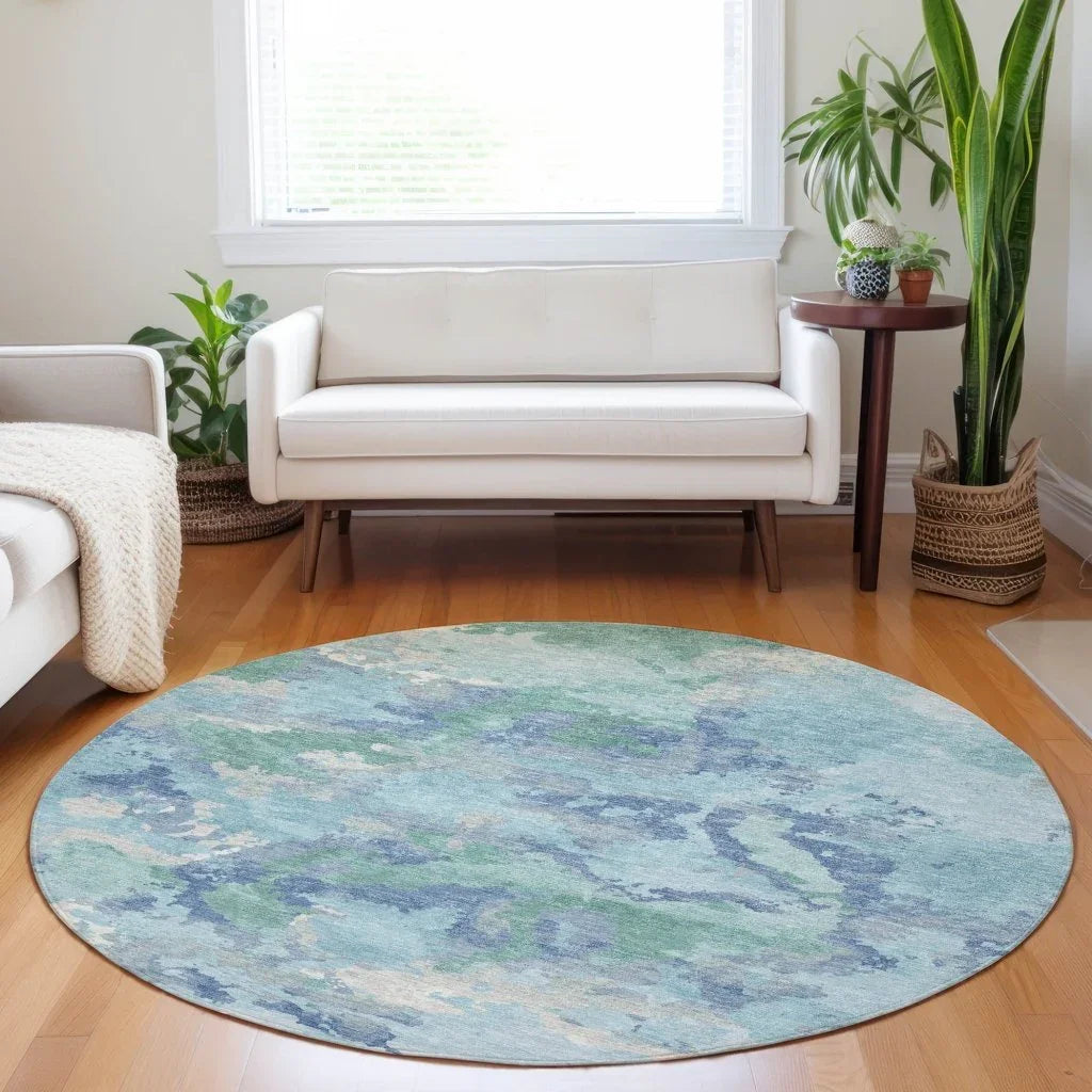 LOOMLAN Rugs Magnara Blue Washable Indoor-Outdoor Rug