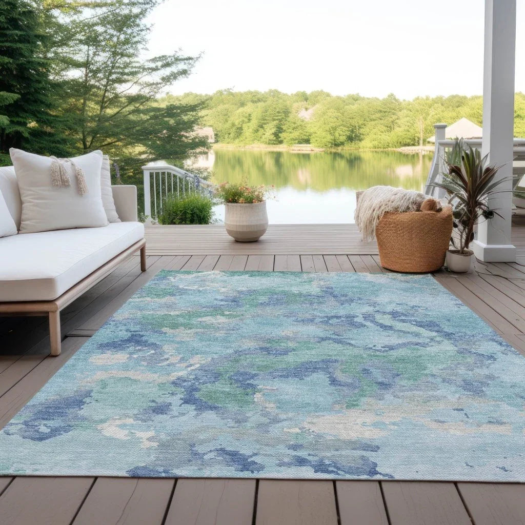 LOOMLAN Rugs Magnara Blue Washable Indoor-Outdoor Rug