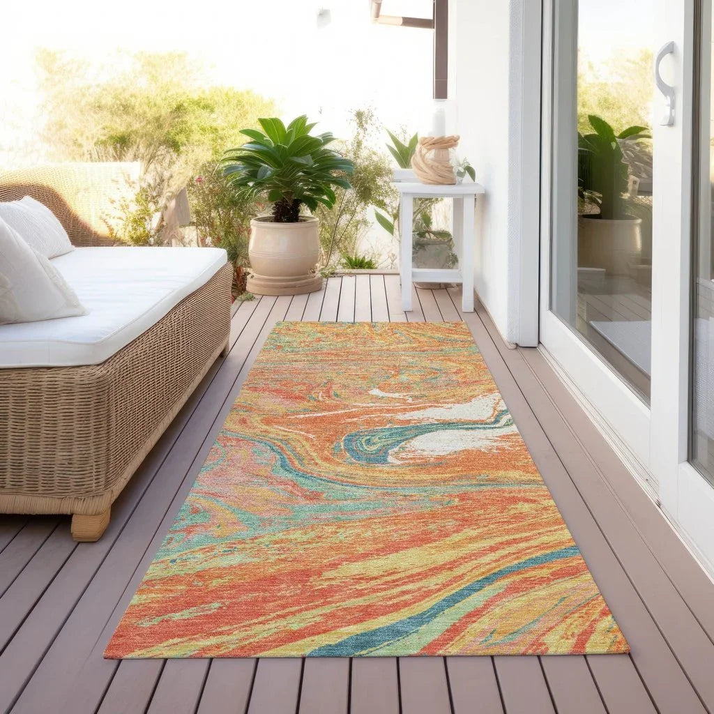 LOOMLAN Rugs Malika Orange Washable Indoor-Outdoor Rug