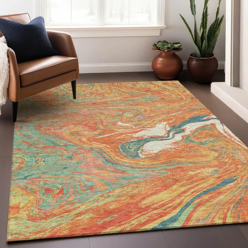LOOMLAN Rugs Malika Orange Washable Indoor-Outdoor Rug