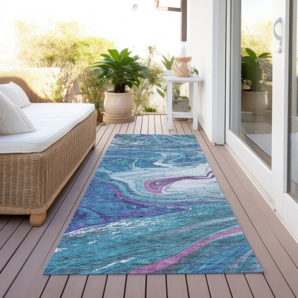 LOOMLAN Rugs Malika Teal Washable Indoor-Outdoor Rug