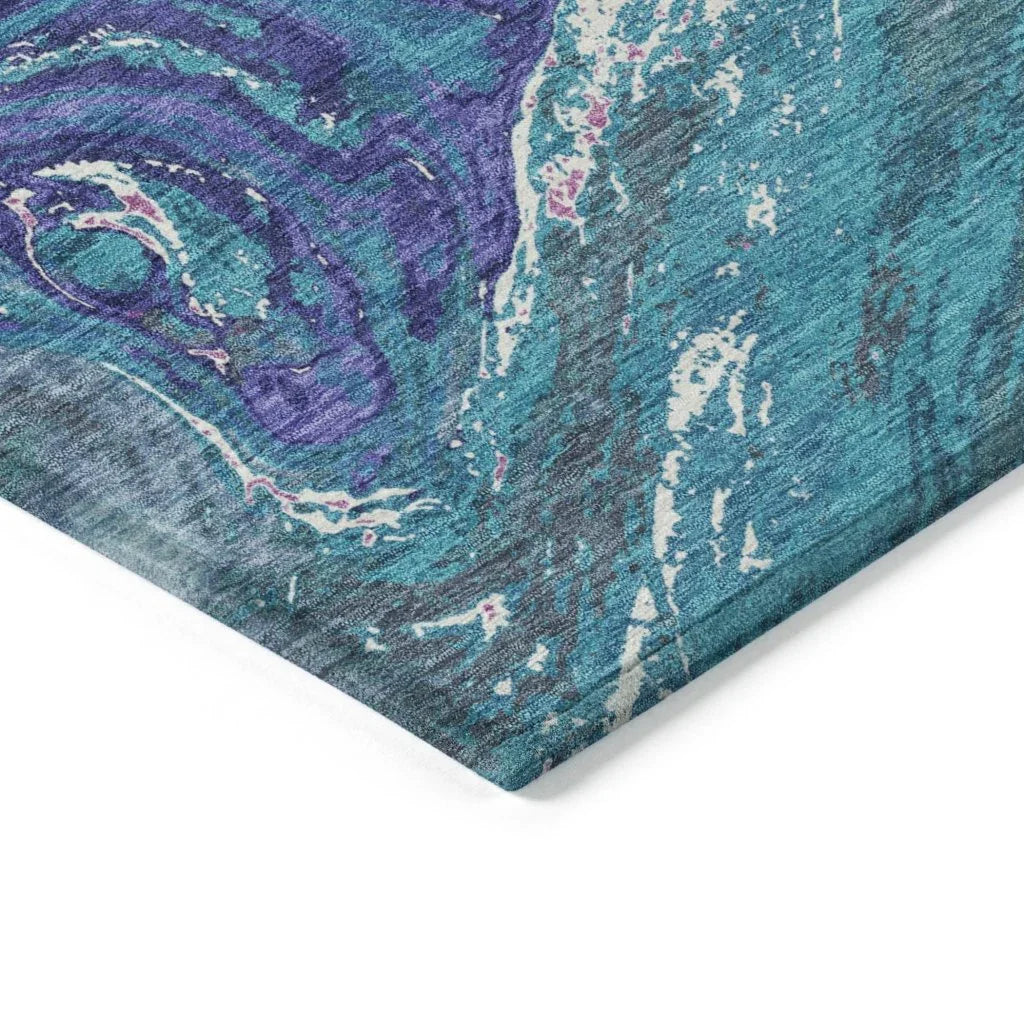 LOOMLAN Rugs Malika Teal Washable Indoor-Outdoor Rug