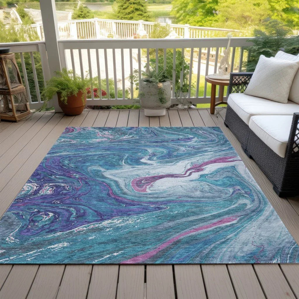 LOOMLAN Rugs Malika Teal Washable Indoor-Outdoor Rug