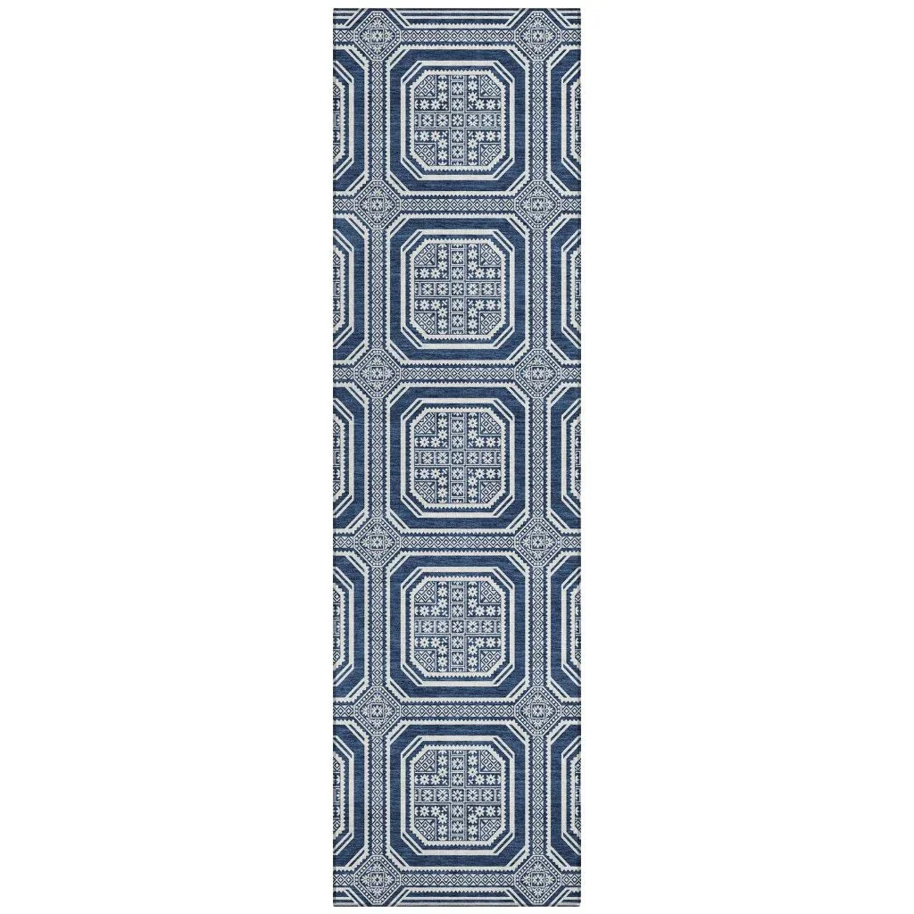 LOOMLAN Rugs Maruna Blue Washable Indoor-Outdoor Rug