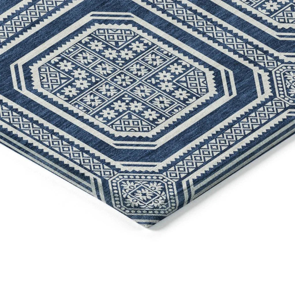 LOOMLAN Rugs Maruna Blue Washable Indoor-Outdoor Rug