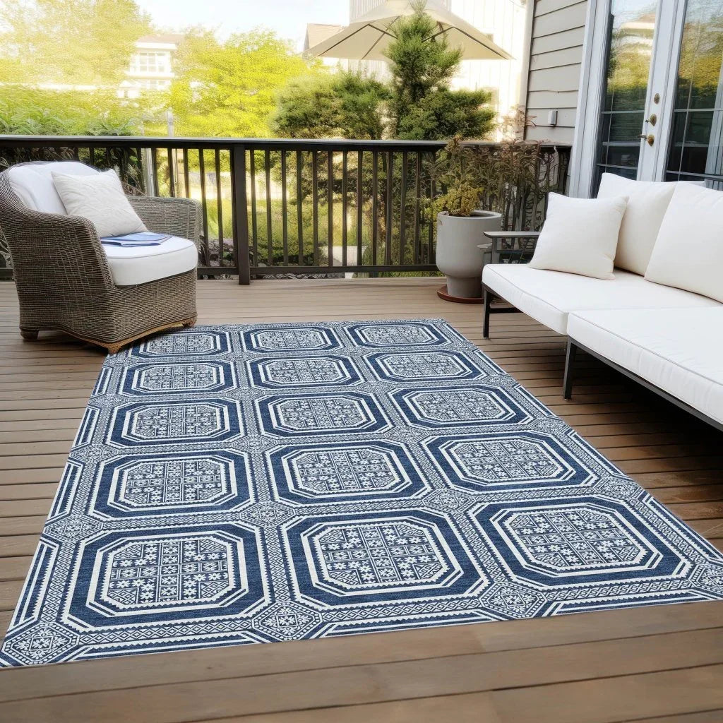 LOOMLAN Rugs Maruna Blue Washable Indoor-Outdoor Rug