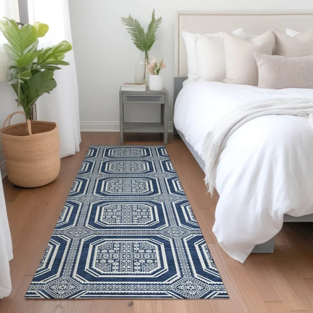 LOOMLAN Rugs Maruna Blue Washable Indoor-Outdoor Rug