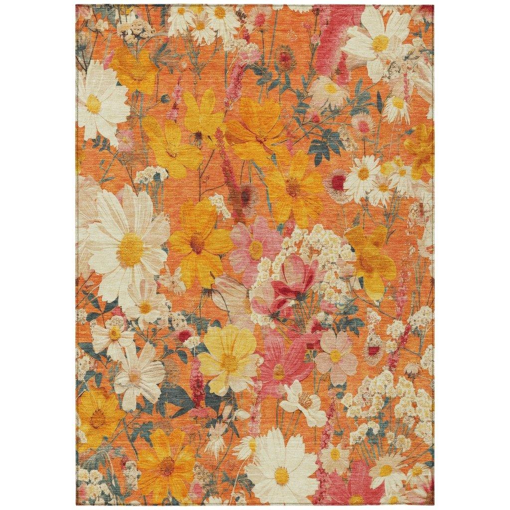 LOOMLAN Rugs Mehavi Orange Washable Indoor-Outdoor Rug