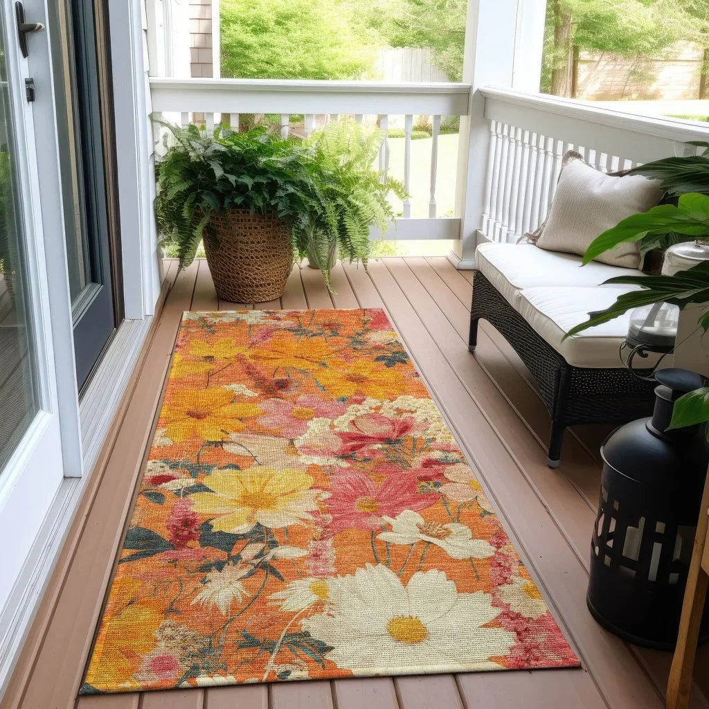 LOOMLAN Rugs Mehavi Orange Washable Indoor-Outdoor Rug