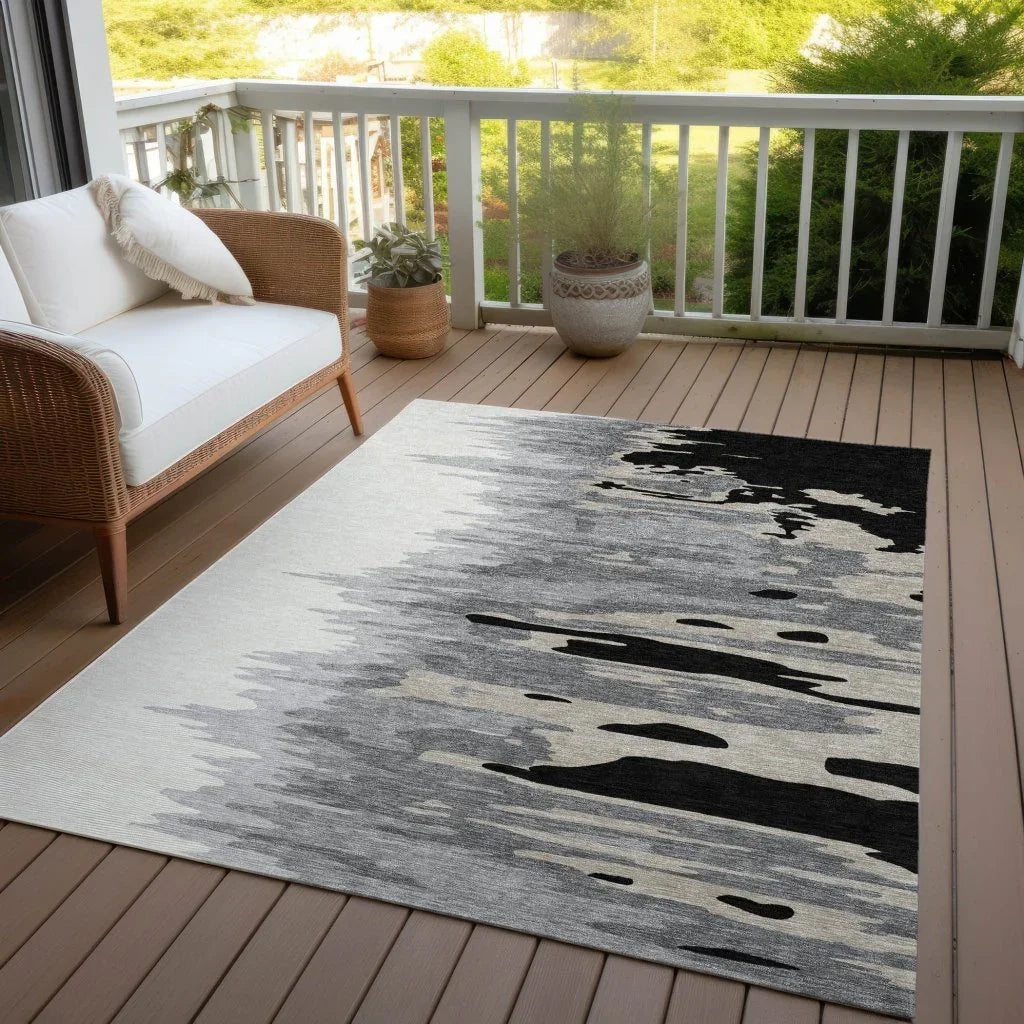 LOOMLAN Rugs Meleya Black Washable Indoor-Outdoor Rug