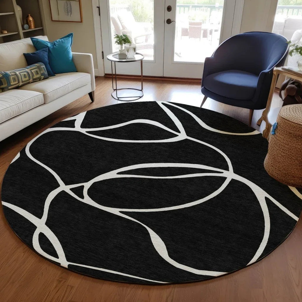 LOOMLAN Rugs Mirelle Black Washable Indoor-Outdoor Rug