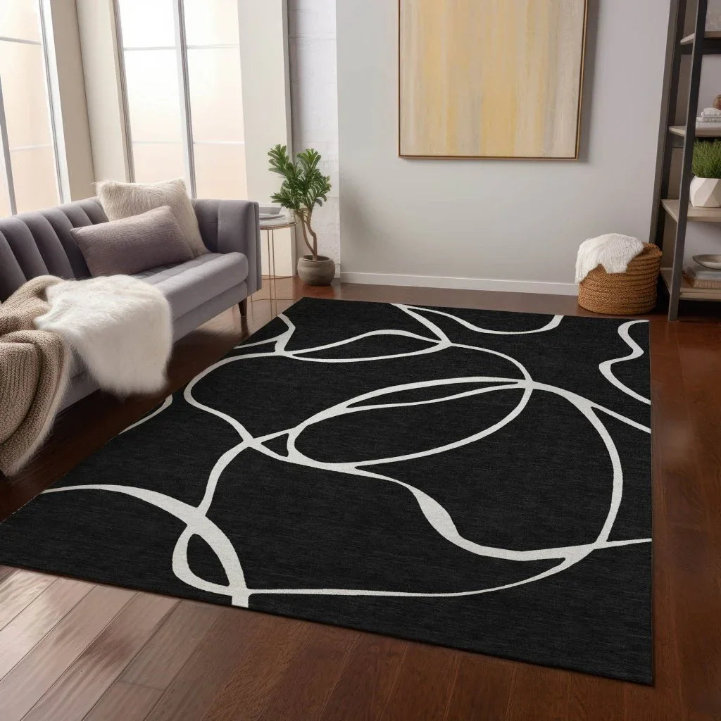 LOOMLAN Rugs Mirelle Black Washable Indoor-Outdoor Rug