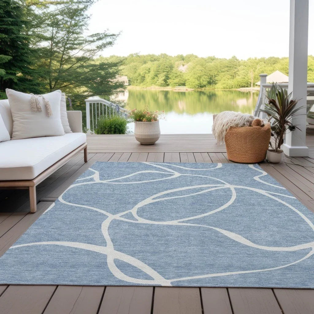 LOOMLAN Rugs Mirelle Blue Washable Indoor-Outdoor Rug