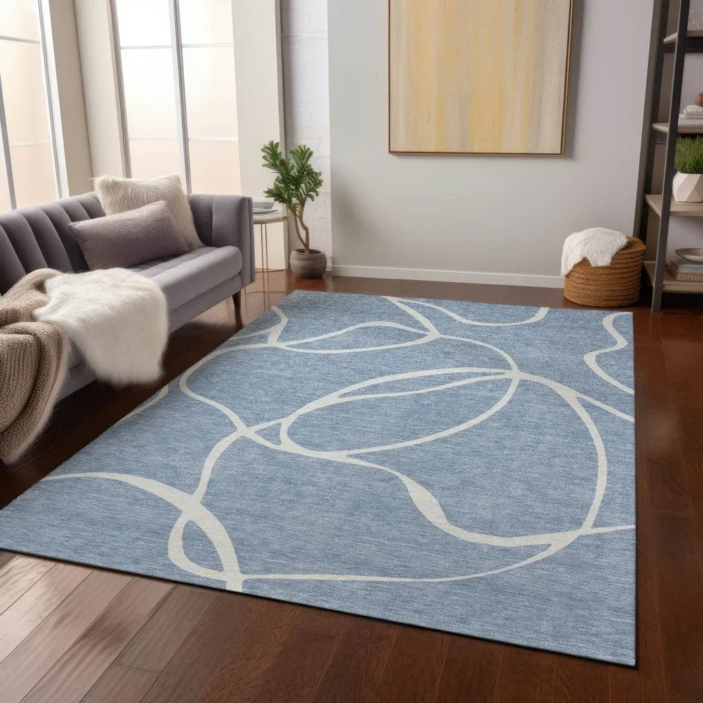 LOOMLAN Rugs Mirelle Blue Washable Indoor-Outdoor Rug