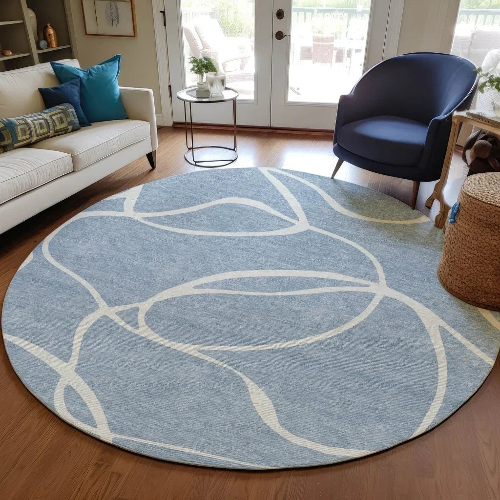 LOOMLAN Rugs Mirelle Blue Washable Indoor-Outdoor Rug