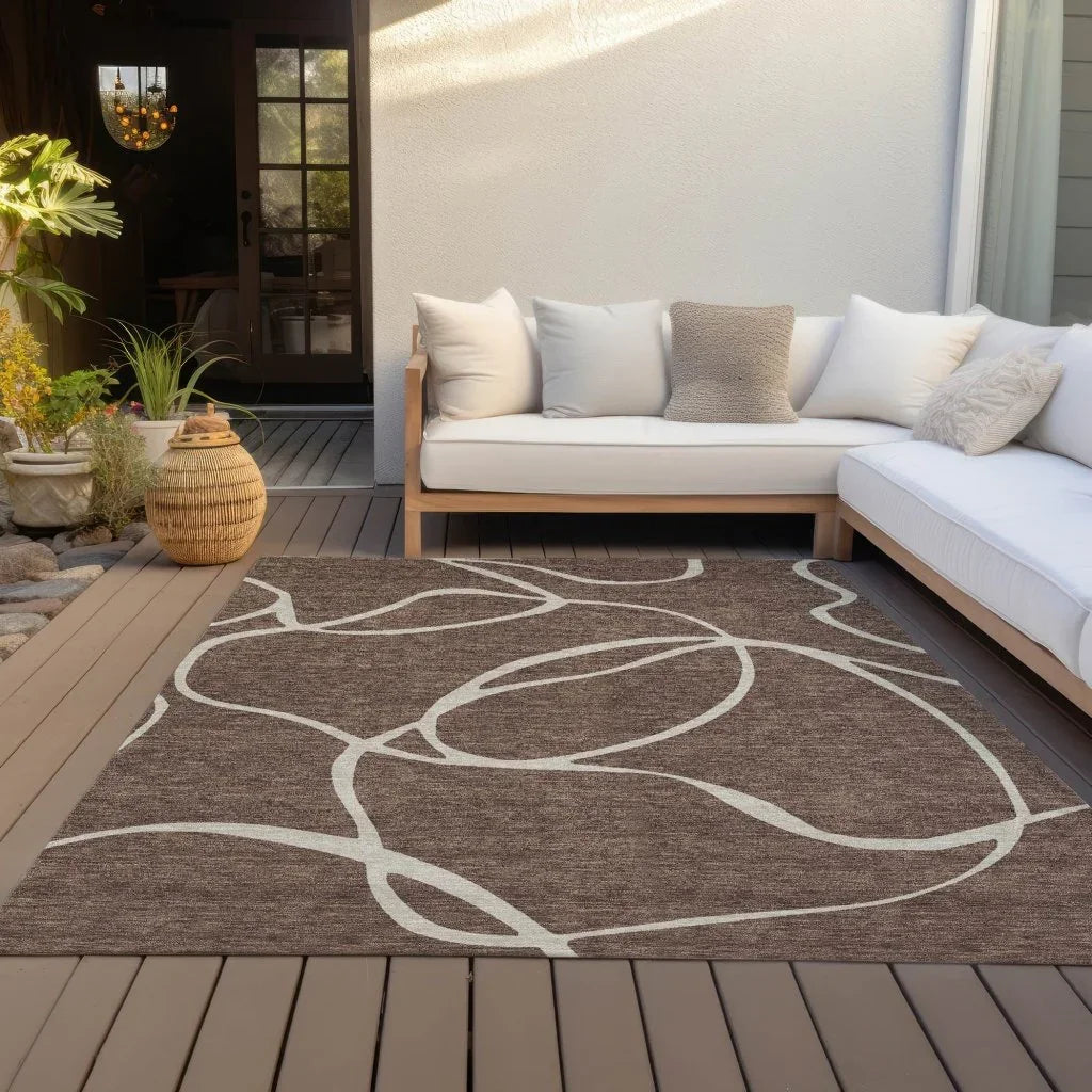 LOOMLAN Rugs Mirelle Brown Washable Indoor-Outdoor Rug