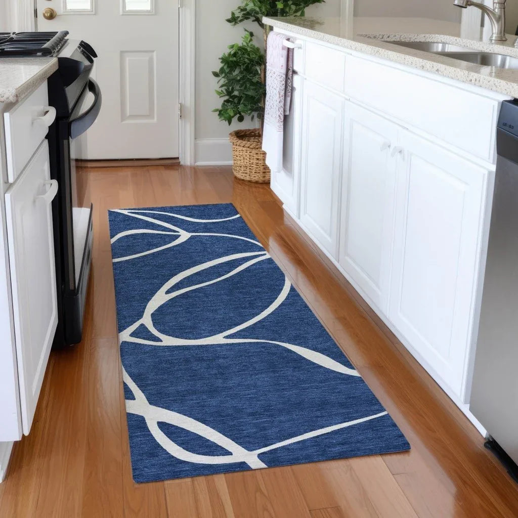 LOOMLAN Rugs Mirelle Navy Washable Indoor-Outdoor Rug
