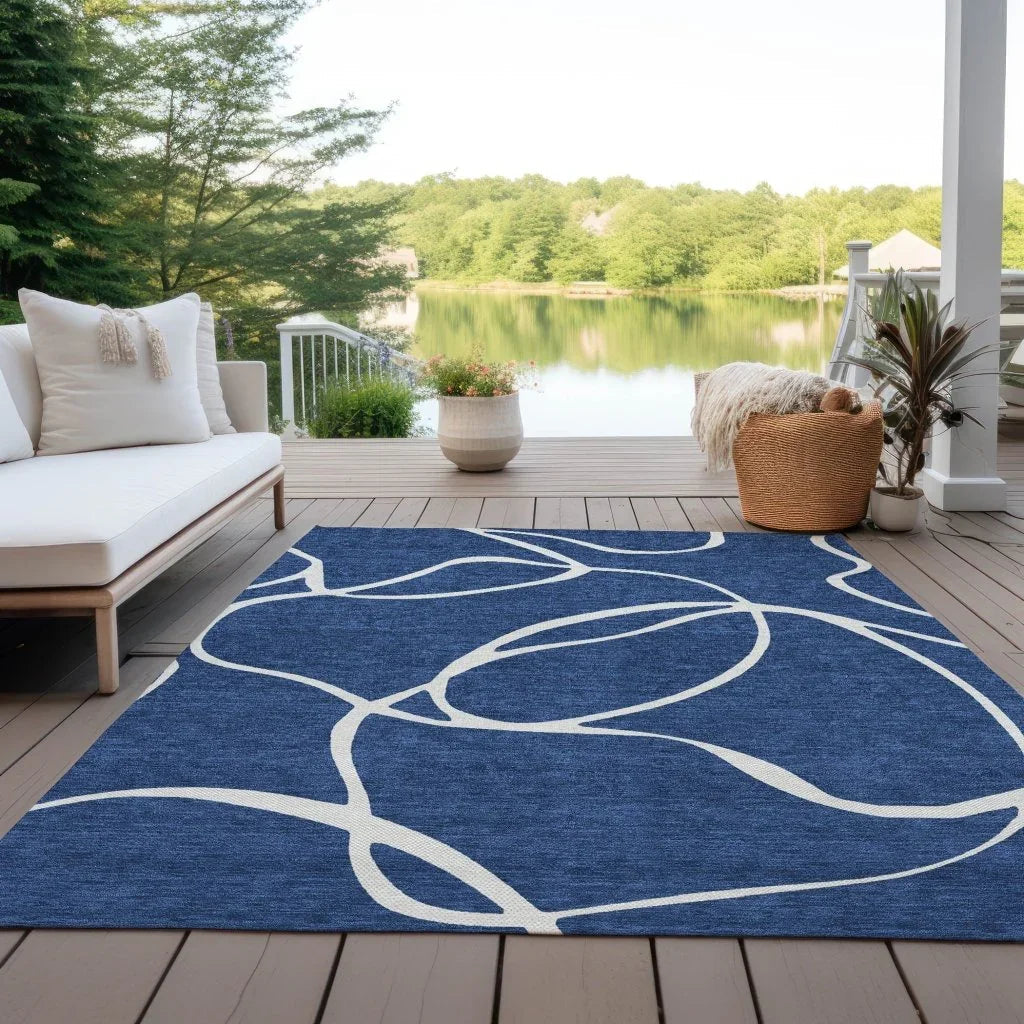 LOOMLAN Rugs Mirelle Navy Washable Indoor-Outdoor Rug