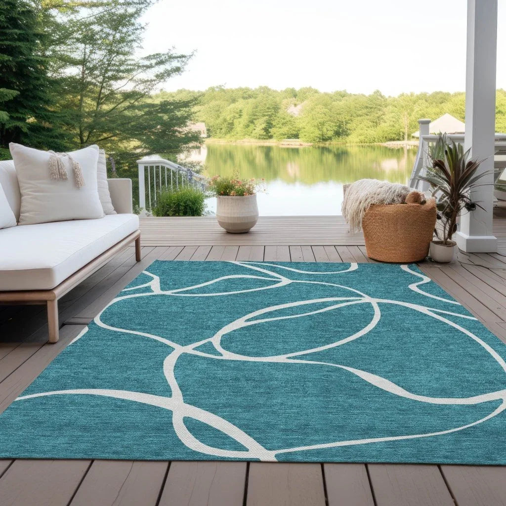 LOOMLAN Rugs Mirelle Teal Washable Indoor-Outdoor Rug