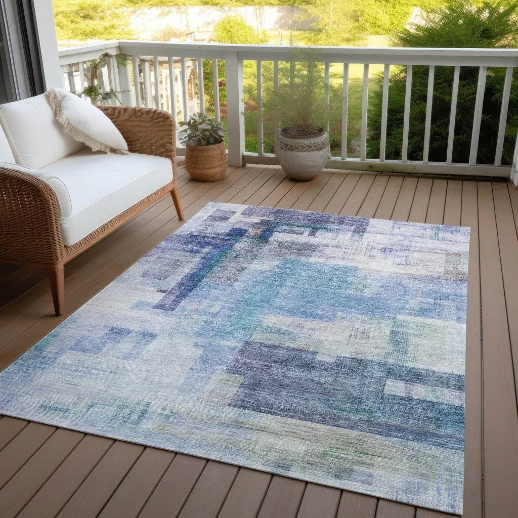 LOOMLAN Rugs Mireya Blue Washable Indoor-Outdoor Rug