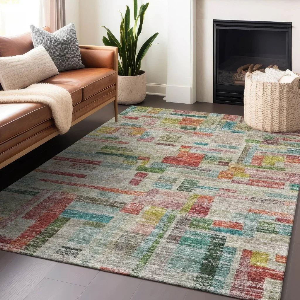 LOOMLAN Rugs Mosaic Orange Washable Indoor-Outdoor Rug